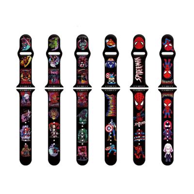 China Silicone Marvel Series Print Watch Band For Apple Watch All Series 7/6/5/4/3/2/1/SE 38/40/ Silicone Apple Watch Band 41 mm 42/44/45 mm for sale