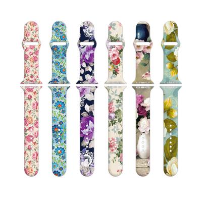 China Replacement Flower Silicone Apple Series Printed Watch Band For Apple iwacth S7 Apple Watch series2/3/4/5/6/Se Watch Band for sale