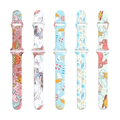 China Replacement Ocean and Fish Silicone Apple Series Printed Watch Band for Apple iwacth S7 Apple Watch series2/3/4/5/6/Se Watch Band for sale