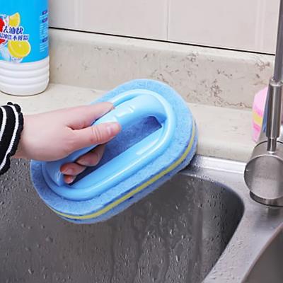 China Viable Plastic Cleaning Brush With Handle Kitchen Tile Decontamination Sponge Brush Household Cleaning Tool for sale