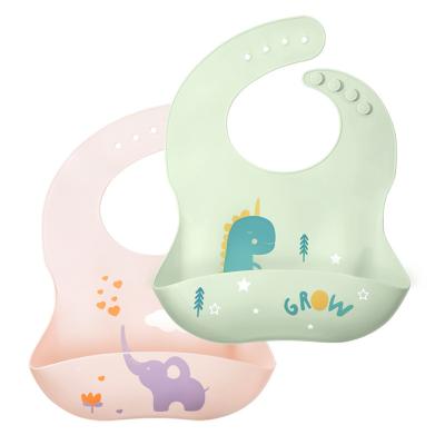 China Custom High Quality BPA Free Food Grade Silicone Soft Waterproof Baby Bib With Food Catcher for sale