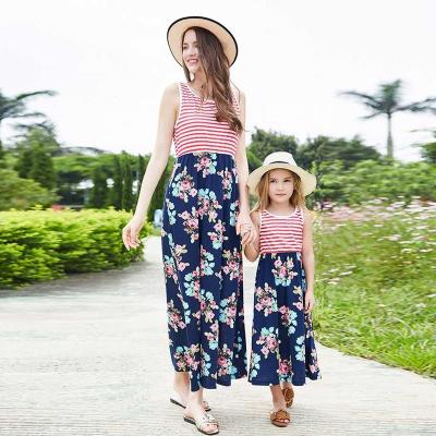 China 2021 QUICK DRY warm mom and daughter baby cotton causal dress family clothing set flower print beach dress for girls for sale