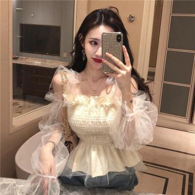 China 2021 new temperament anti-pilling women spring mesh puff sleeve thin chiffon top for sale