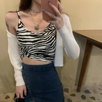 China 2021 New Korean Pattern Zebra Small Sling Sling Vest Women Summer Anti-pilling 2021 New Sexy Slim Short Sleeveless Top Vest for sale