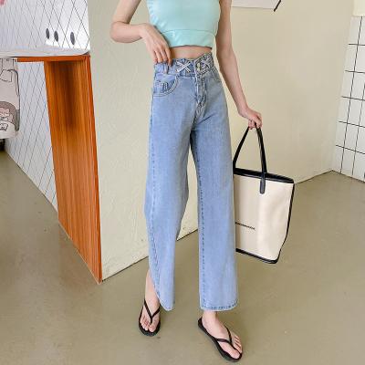 China 2021 New Summer High Waisted Jeans Women Breathable Straight Denim Long Pants for sale