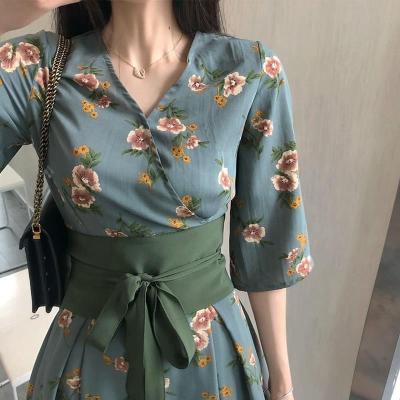 China New Women's Anti-wrinkle Large Retro Summer Japan Style Dress Loose High Waist Belt Compulsory Dress for sale