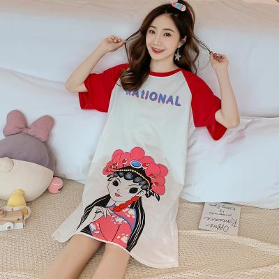 China Women's Breathable Summer Pajamas Nightgown Thin Cool Short Sleeve Cotton Summer Home Clothes for sale