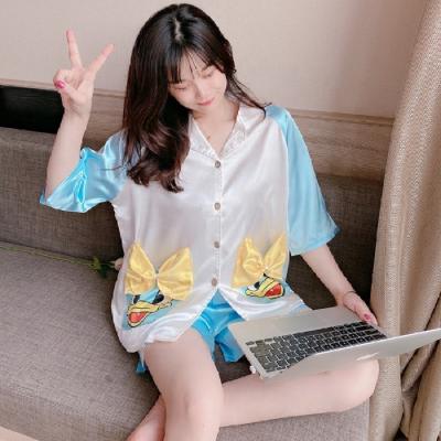 China Sexy QUICK DRY Pajamas Women Sleepwear Soft Cartoon Home Wear Short Sleeve Pajamas Set for sale