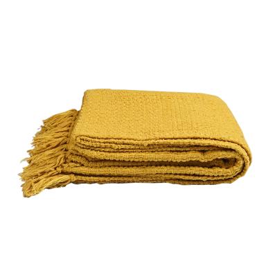 China PORTABLE Solid Color Chenille Super Soft Woven Blanket With Self-Fringes for sale