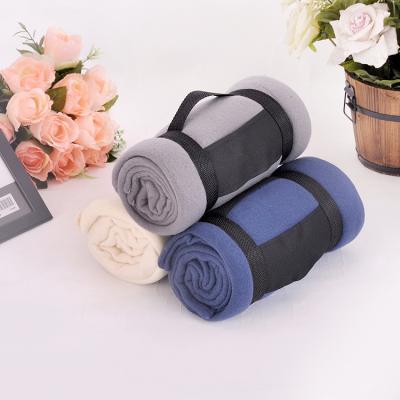 China ATAYA Price Solid Color Travel Blanket Disposable Portable Cheap Fleece Blanket With Strap for sale