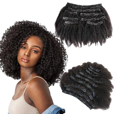 China Remy 3a 3b 3c 4a 4b Natural Black Brazilian Afro Curly Virgin Curly Clip Ins 100% Curly Clip In Hair 4c Hair Extensions for sale