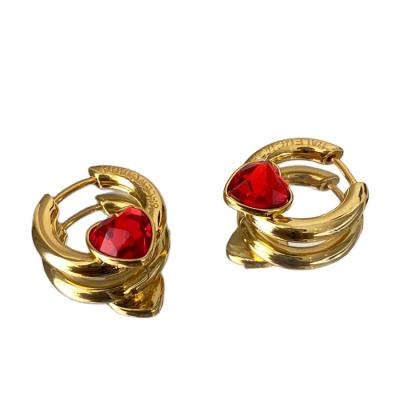 China FASHIONABLE Luxury Brand Jewelry Balenc GA Factory Price Red Heart Gem Metal Earring for sale