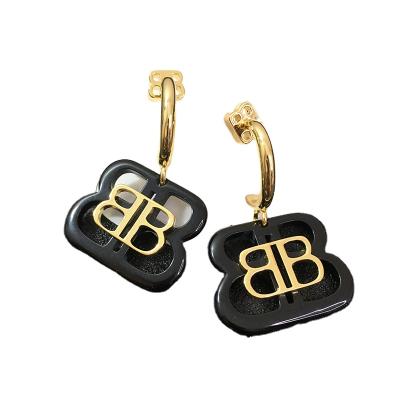 China FASHIONABLE Wholesale Black Cavity Shell Double Letter B Resin Acrylic Dangle Hook Drop Earrings for sale