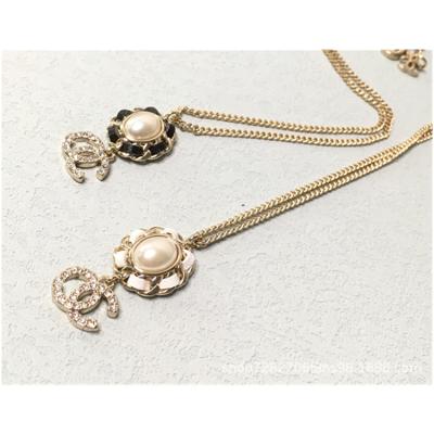 China TRENDY Simple Flower Brand Designer Letter Initial Famous Ladies Pearl Zircon Gold CC Leather Pendant for sale