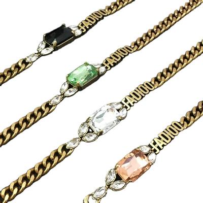 China Wholesale FASHIONABLE Brass Crystal Choker Dainty Bronze Color Ladies Designer Necklace Elliptical Rhinestone Letter Cd Chain Necklace for sale