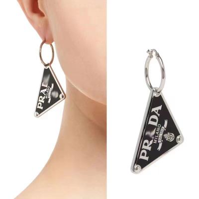 China Trendy Wholesale Fashionable Jewelry Necklace Brand Designer Luxury Prad Style Metal Enamel Triangular Earring Luxury Famous Western for sale