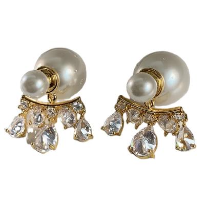 China Fashion Trendy Popular Brand New Arrival Full Droplets Drill Jewelry Luxury Elegant Piercing Pearl Drop Earring for sale