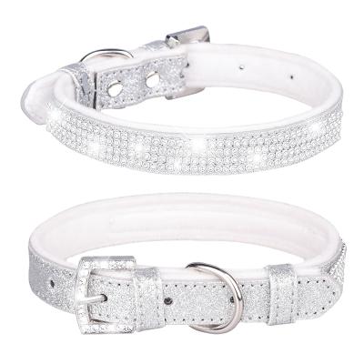 China Durable Leather Pet Collar PU Leather Dog Collars Bling Rhinestone Buckle Zinc Alloy Collar For Cats Water Diamond Sparkly Pet Leash for sale