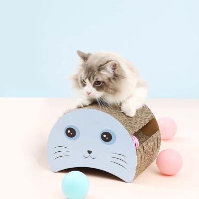 China Eco-Friendly Sustainable Best Selling Cat Pattern Cute Cat Toy Scartcher Board Durable Wrinkled Cat Scratcher for sale