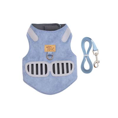 China New Design Safety Small Stocked Puppies Harness Mesh Padded Pet Vest Dog Harness And Leash Set Soft Suede Leather Pet Vest for sale