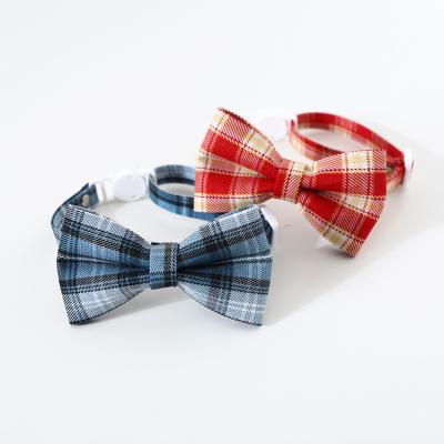 China Hot Selling Personalized Custom Pet Collar With Collar British Cotton Plaid Bow Tie Style Safety Buckle Fashion Adjustable Pet Collar for sale