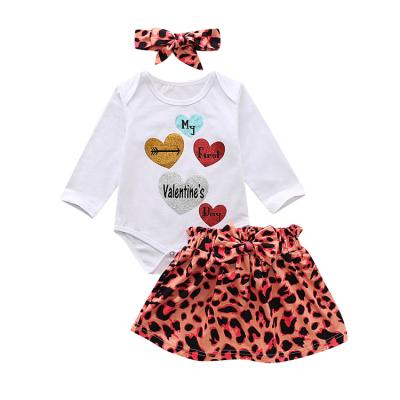 China 3 PCS Breathable Romper Pants Long Sleeve Valentine's Day Baby Outfit Clothing Sets Autumn Kids Long Headband My First Cotton for sale