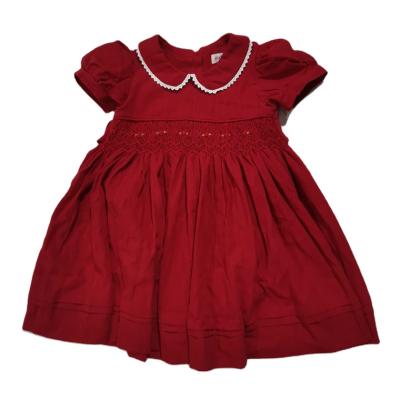 China Wholesale Washable Christmas Red Rose Solid Embroidered Hand Made Smocked Dresses for Kids Children Smoking Dress Girls for sale