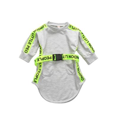 China Plaid Fashion Breathable Belted Girls Fall Dress Long Sleeve Fluorescent Letter Belts Dress For Girl Child for sale