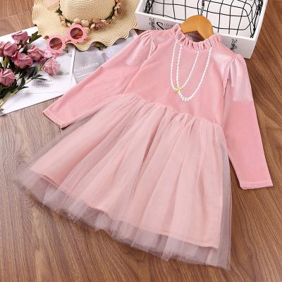 China Girls Autumn Clothes Cartoon Breathable Collar Printed Princess Dress 3-7years Long Sleeve Pique Mesh Kids Girl Dress Drop for sale