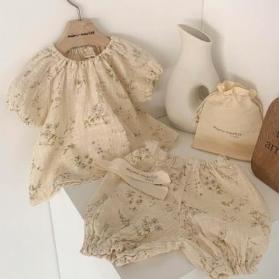 China 2021 summer girls floral cotton two-piece children's breathable shorts set Korean baby clothes outfit for sale