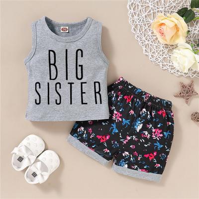 China Big Sister Breathable Pattern Gray Shirt Sleeveless Flower Dress Baptism Outfit For Baby Clothes Organic Cotton for sale