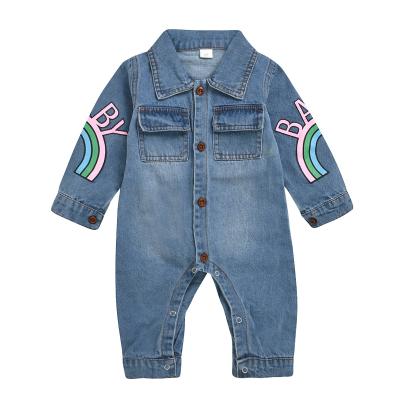 China Cotton Longsleeve Giraffe Autumn Winter Boy Rainbow Long Sleeve Infant Baby Denim Romper for sale