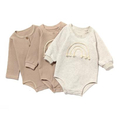 China Newborn Baby Romper Cotton Waffle Longsleeve Organic Long Sleeve Clothes Knit Long Sleeve Rainbow Kids Clothing for sale