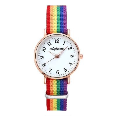 China New simple rainbow canvas waterproof campus watch without the small fresh CIA girlfriend canvas watch for sale