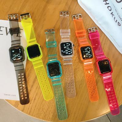 China 2022 Summer New Transparent Silicone Strap Fashion Digital Watch Student Sports Frosted LED Waterproof Chronograph Watch for sale