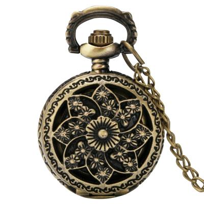 China Retro Antique Hollow Flowers Clock Sweater Necklace Pendant Chain Watches Lady Gift Minimal Pocket Watch for sale