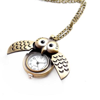 China Bronze Round Necklace Owl Necklace Watch Pendant Simple Round Antique Style Child's Pocket Watch for sale