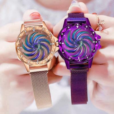 China Women Magnet Buckle Watch Ladies Non-specific Rotating Stainless Steel Quartz Watch Luxury Clock Relogio Feminino for sale