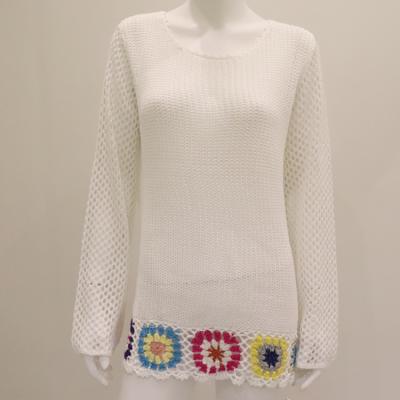 China Anti-UV Hot Sell Casual Knit Sweater Crochet Autumn O-neck Fancy Breathable Dot Knitted Women's Sweater for sale