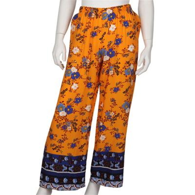 China high quality Bohemia cotton Anti-wrinkle beach women's capris summer trousers floral slouchy beach pants for sale