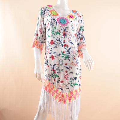 China New Design Anti-UV Flower Printed Dress 2020 Popular Downsize For Beach Fronts Ladies Beach Wear for sale