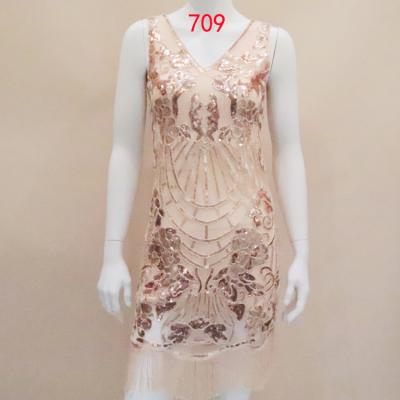 China Shiny Gold Sequined Short V-Neck Dresses Breathable Sleeveless Women Party Equalizing Elegant Dresses for sale