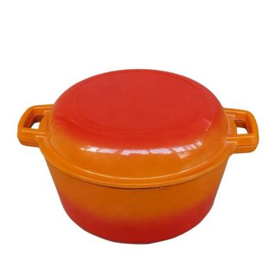 China Durable Enameled Double Handle Dutch Oven Cast Iron 2 in 1 Double Dutch Oven Cast Iron Casserole for sale