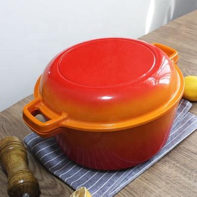 China Sustainable Custom Logo Multi Cooker Enameled 2 In 1 Dutch Cast Iron Double Oven Multi Function for sale