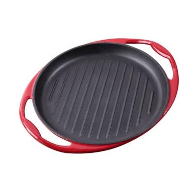 China 26cm Cast Iron Enamel Round Non-Stick BBQ Grill Pan Griddle Steak Frying Pan for sale