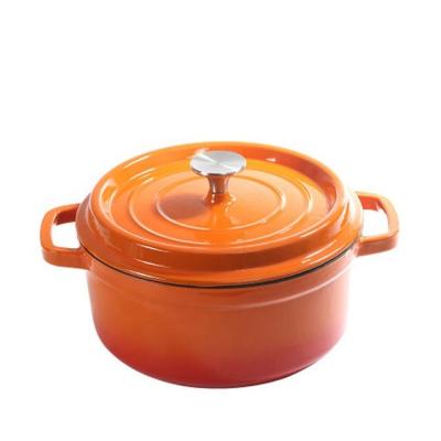 China Sustainable Gradient Color Enamel Coated Cast Iron Oven Casserole Pot With Two Dutch Handles for sale