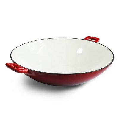 China Factory Price Viable Red Enameled Chinese Cast Iron Wok for sale