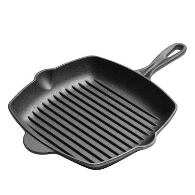 China Grill Pan Metal Pre-Seasoned Cast Iron Steak Skillet 28cm Sq Sustainable for sale