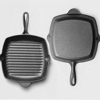 China Viable Wholesale Steak Frying Pan Cast Iron Grill /Griddle Pan With Handle for sale