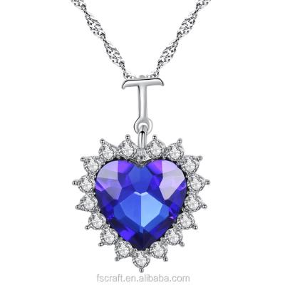 China Romantic Fan Shu Latest Design Titanic Heart of the Ocean Diamond Sapphire Pendant Jewelry Necklace for sale